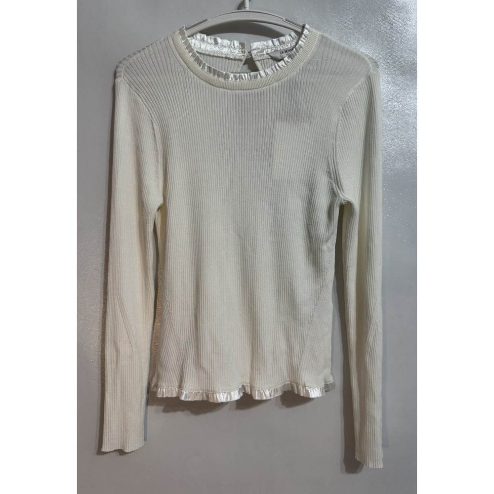 NWT LK BENNETT Medium Emilia Ribbed Sweater Ecru Ruffle Trim Pullover NWT